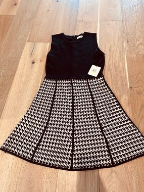 Calvin Klein Black Bodice Houndstooth Skirt Fit-and-Flare Dress